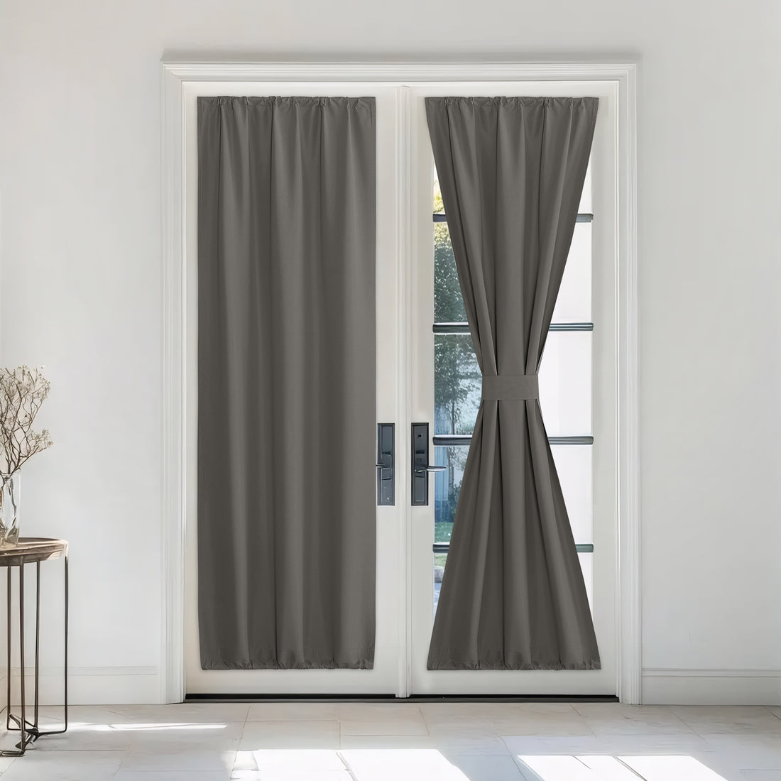 RYB HOME Double Drapery Rod Spring Fabric Blackout Door Curtain for Complete Light Blocking