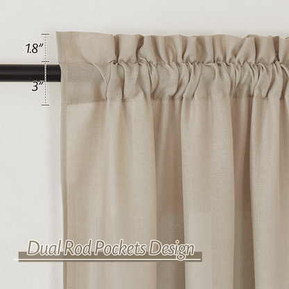 RYB HOME Rod Pocket Flax Linen Blend Curtains