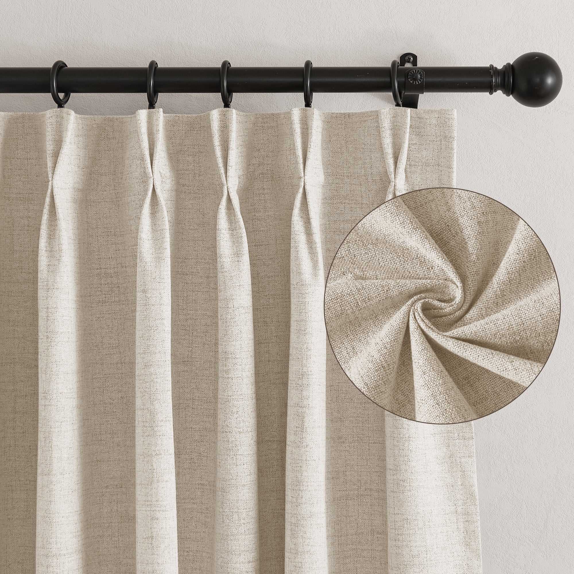 RYB HOME Pinch Pleated Blackout Linen Textured Custom Curtains