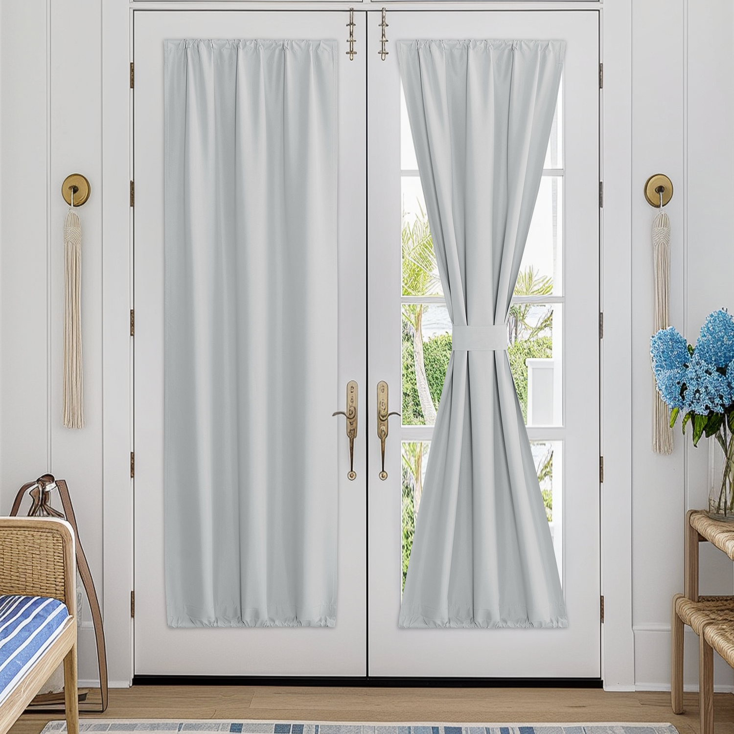 RYB HOME Double Drapery Rod Spring Fabric Blackout Door Curtain for Complete Light Blocking（custom）