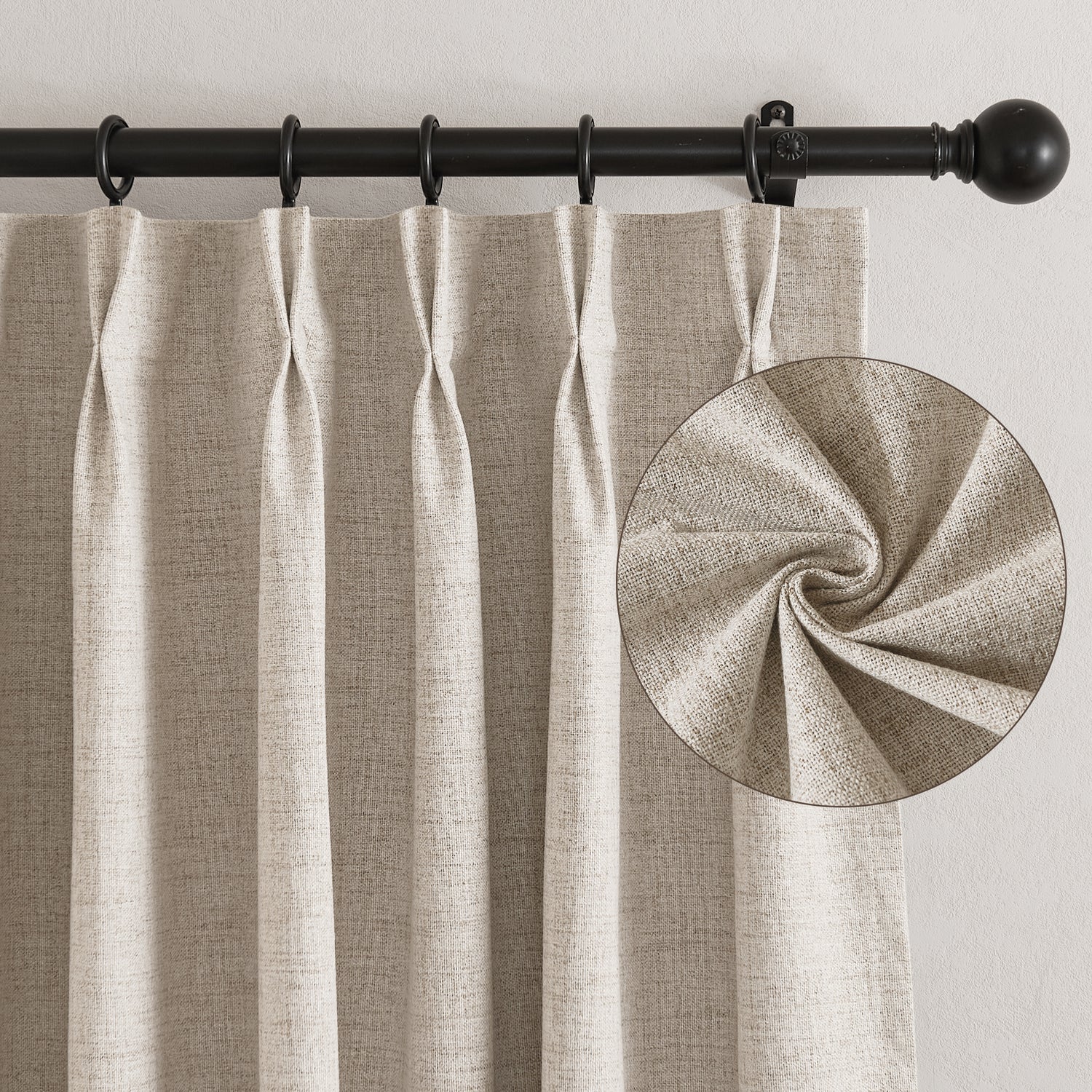 RYB HOME Pinch Pleated Blackout Linen Textured Custom Curtains