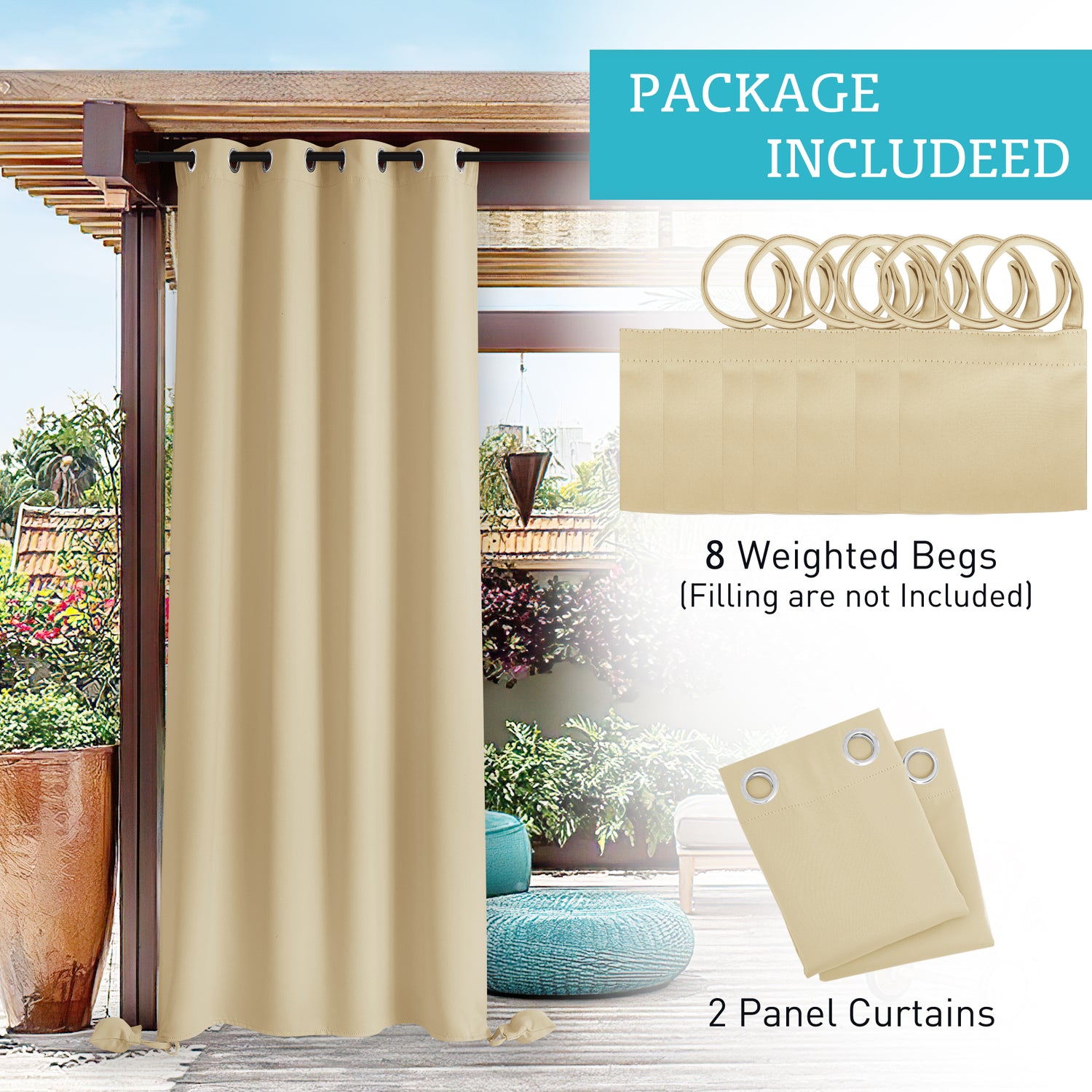 RYB HOME Windproof Custom Outdoor Curtains with Heavy Bags