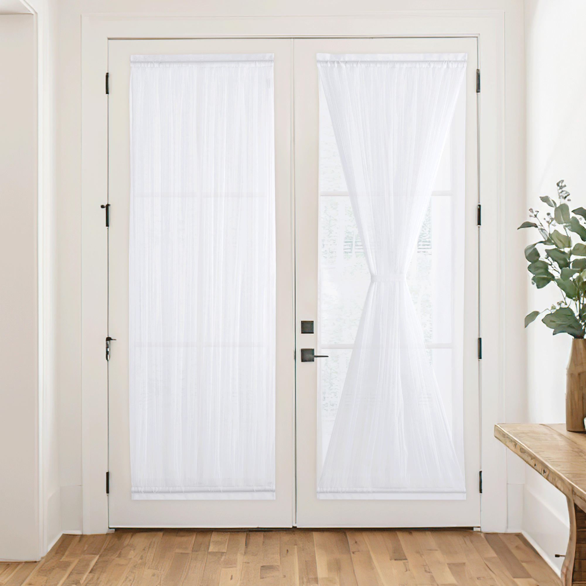 RYB HOME Double Layer Sheer French Door Curtain