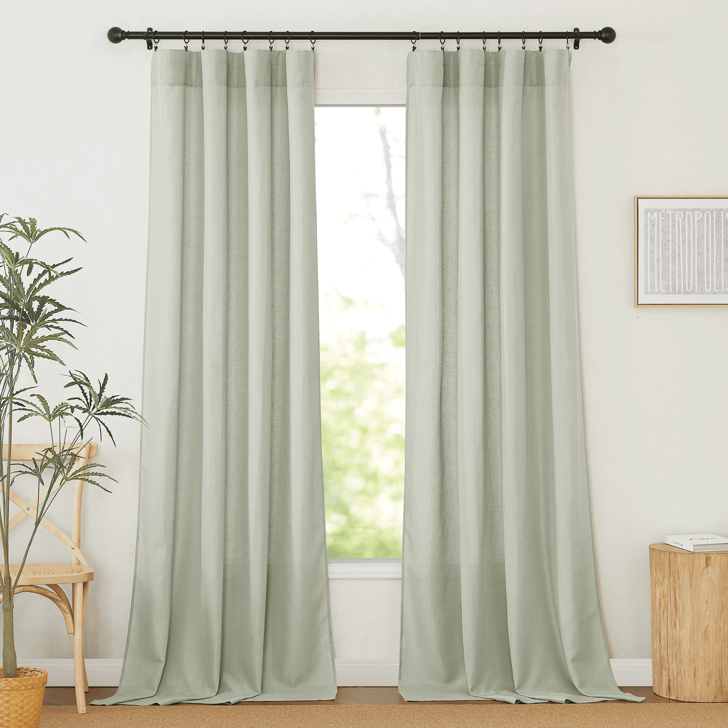 RYB HOME Rod Pocket Flax Linen Curtains for Living Room（custom）