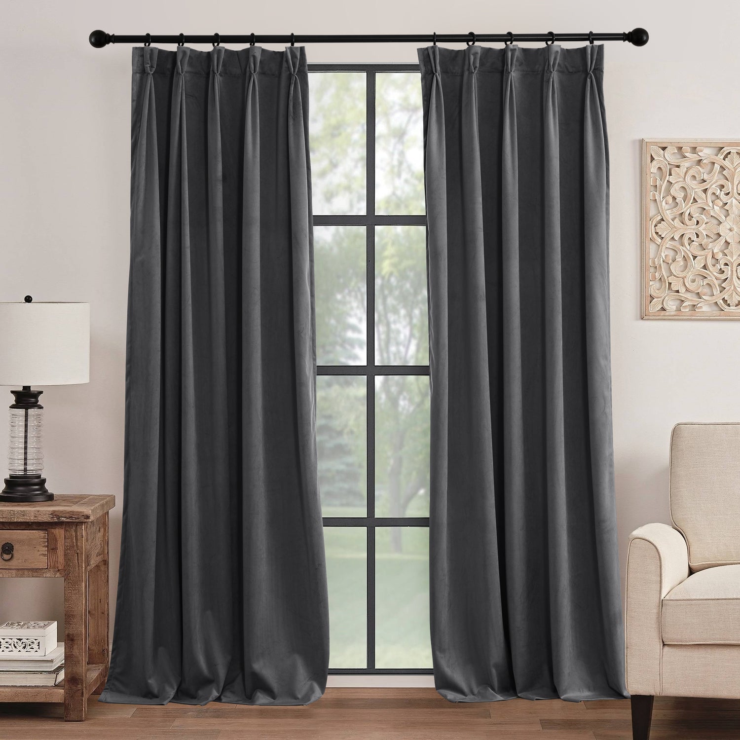 RYB HOME Pinch Pleated Soft Luxury Custom Velvet Curtains