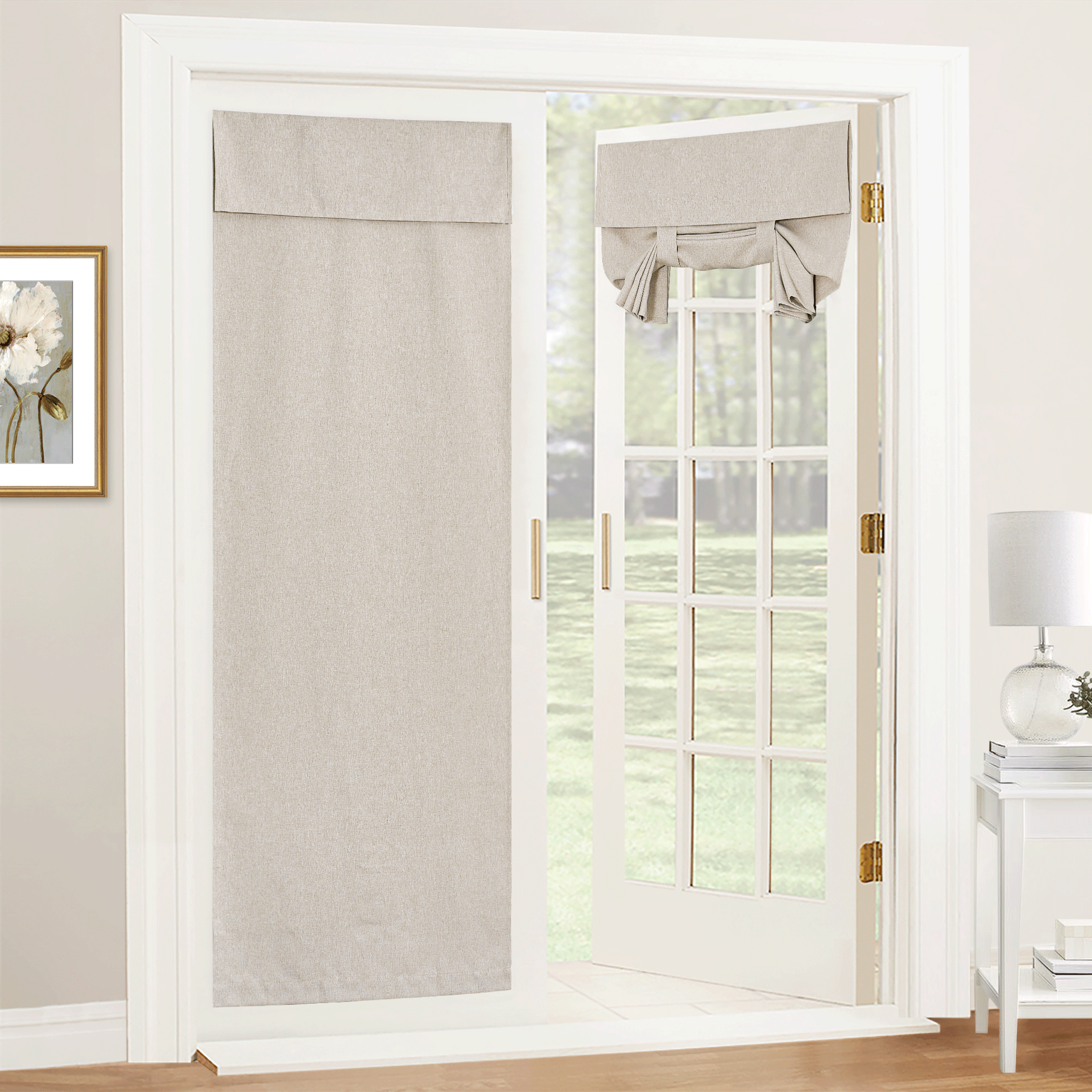 RYB HOME Linen-Textured Adhesive Door Curtain for Easy Installation and Stylish Privacy