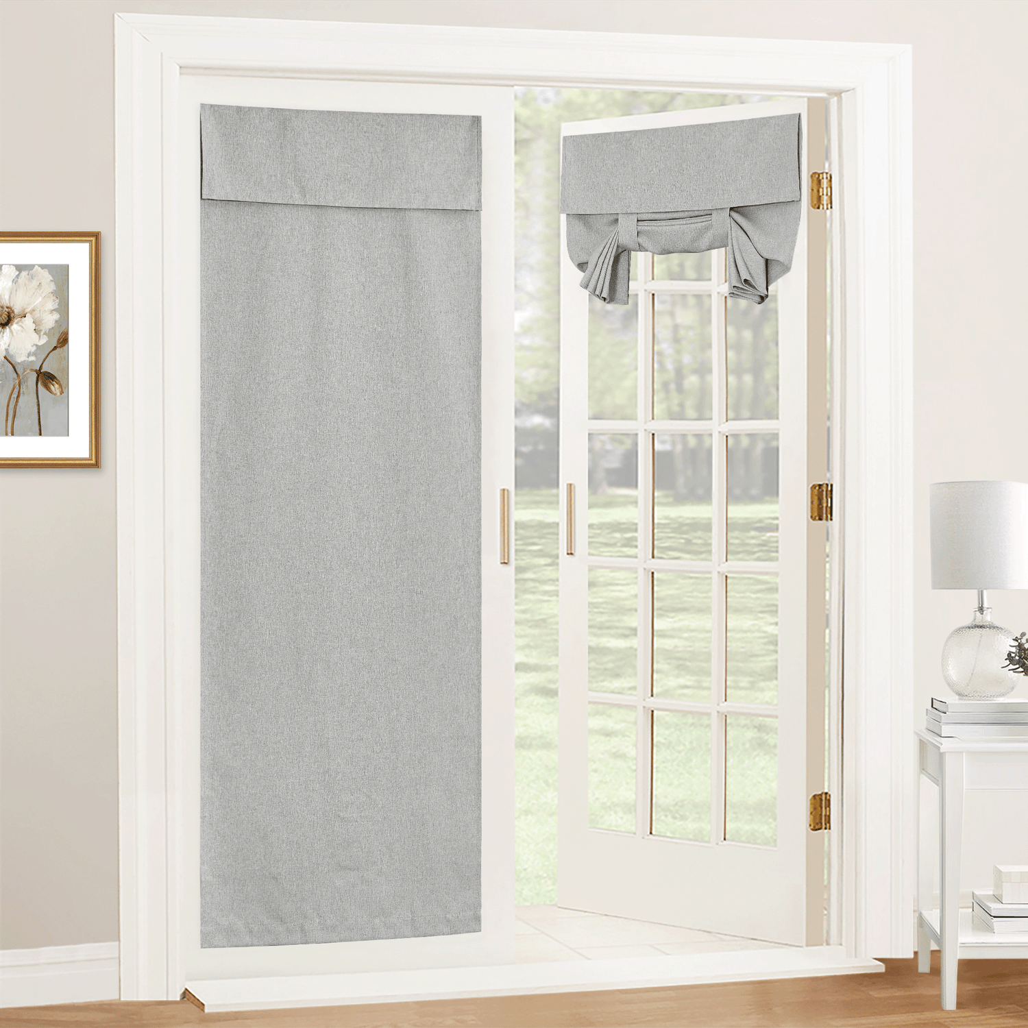 RYB HOME Linen-Textured Adhesive Door Curtain for Easy Installation and Stylish Privacy