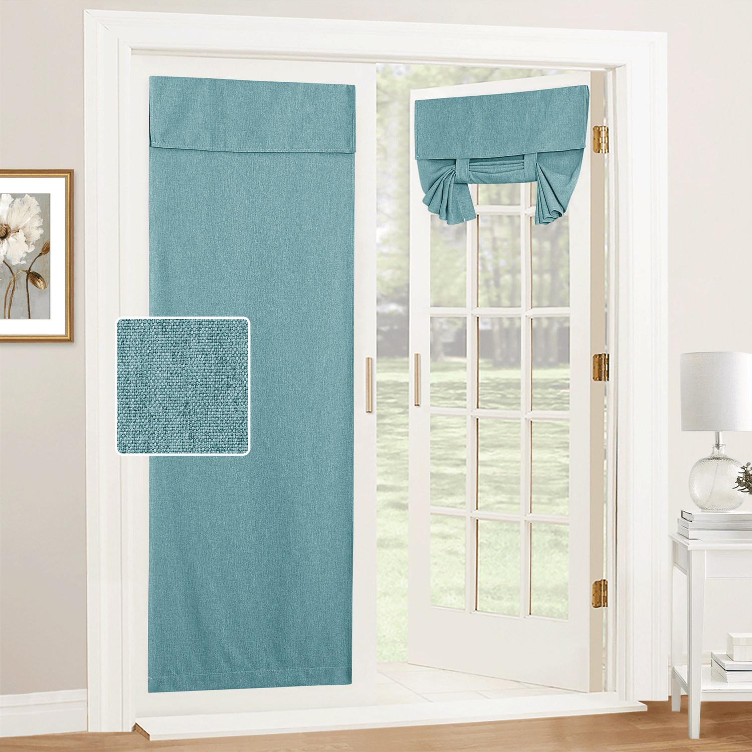 RYB HOME Linen-Textured Adhesive Door Curtain for Easy Installation and Stylish Privacy