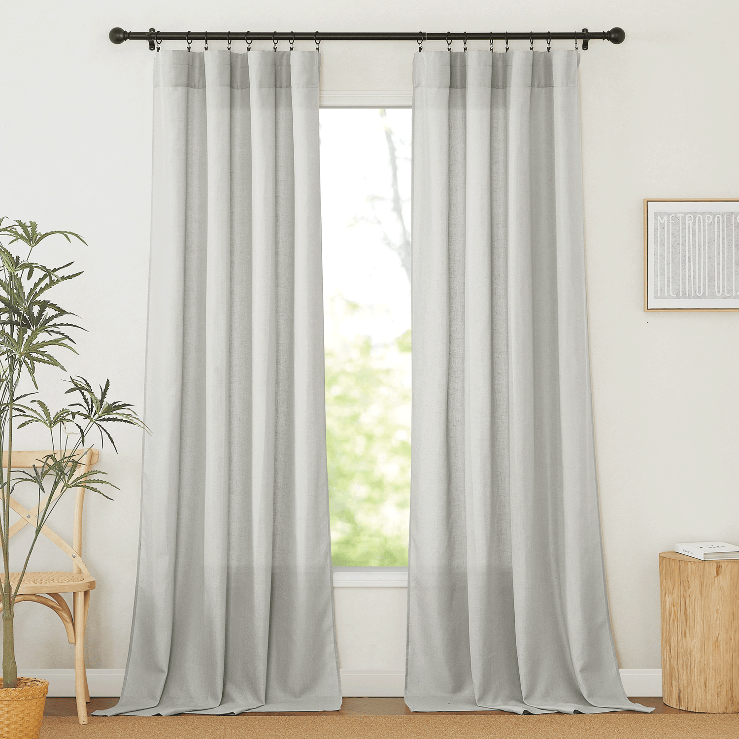 RYB HOME Rod Pocket Flax Linen Curtains for Living Room（custom）