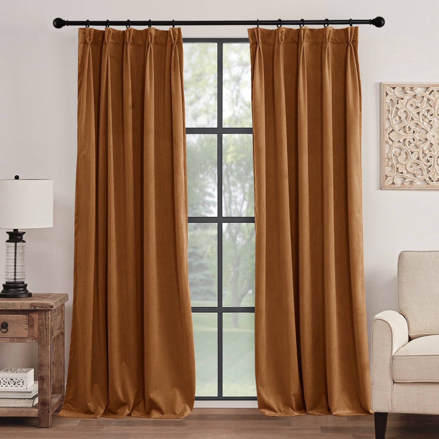 RYB HOME Pinch Pleated Soft Luxury Custom Velvet Curtains