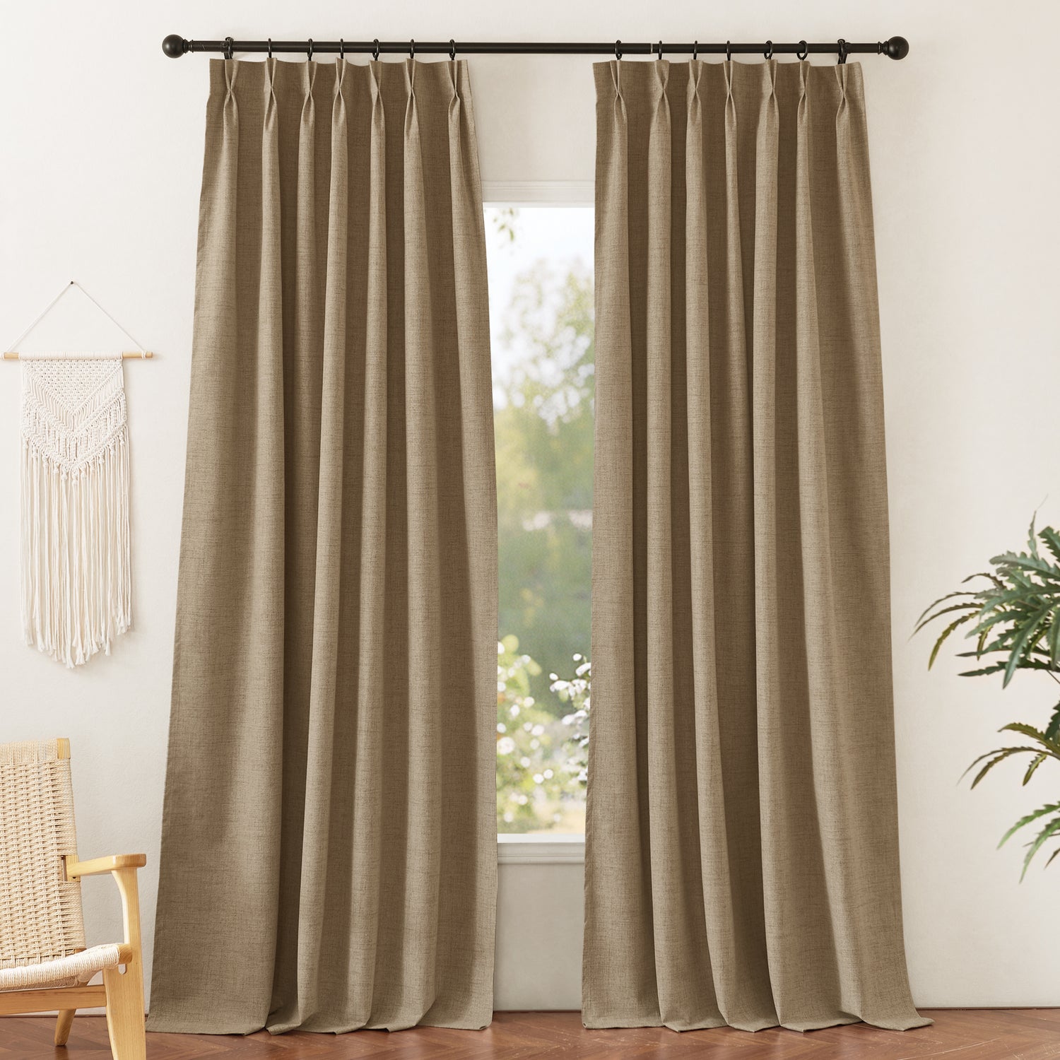 RYB HOME Pinch Pleated Blackout Linen Textured Custom Curtains