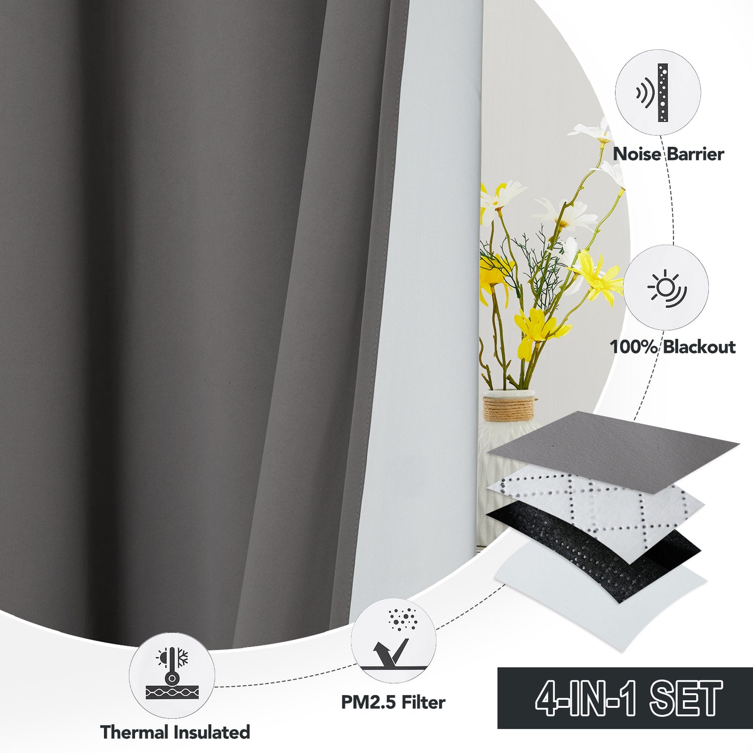 RYB HOME 4 Layers Soundproof Dust Filter Custom Curtains