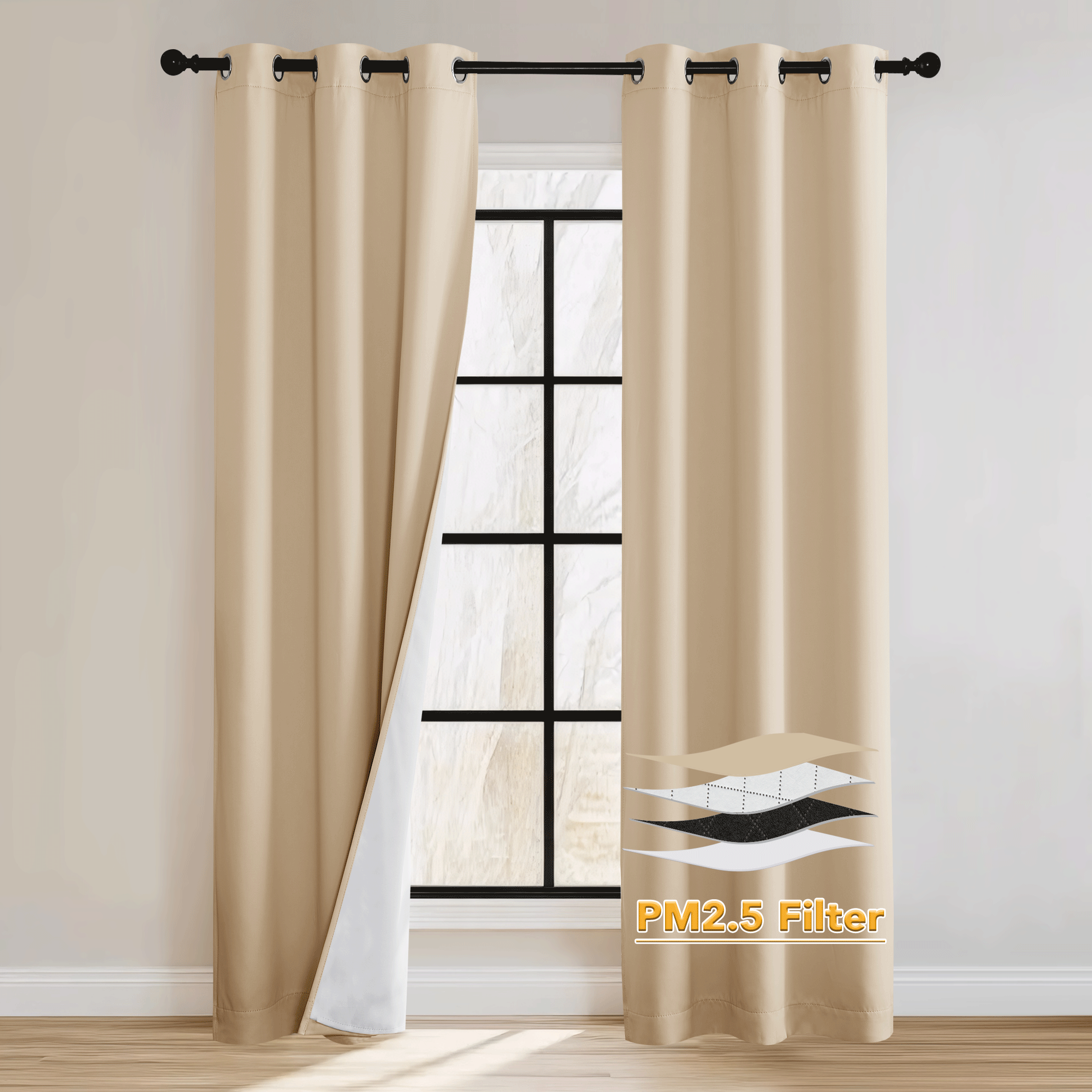 RYB HOME 4 Layers Soundproof Dust Filter Custom Curtains