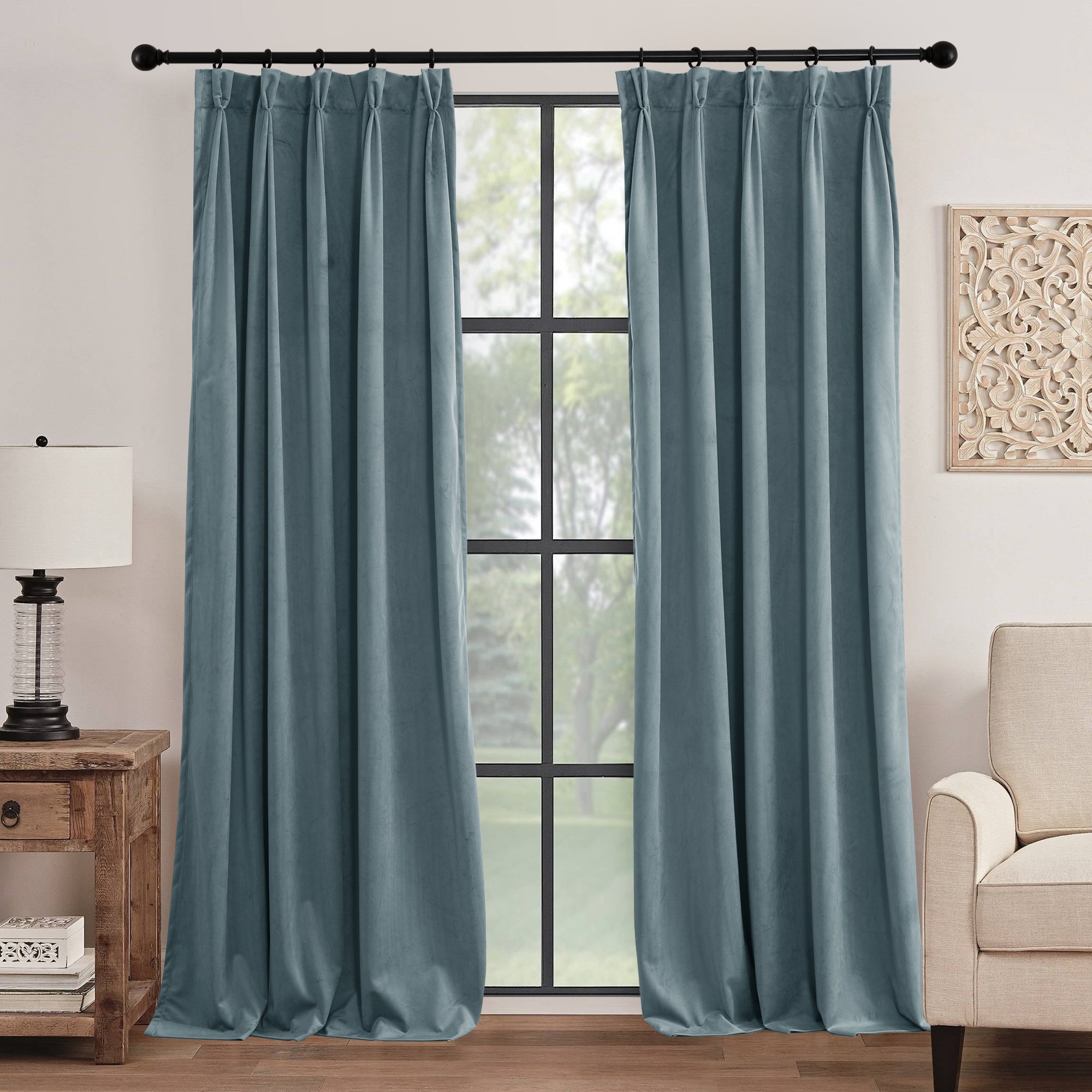 RYB HOME Pinch Pleated Soft Luxury Custom Velvet Curtains