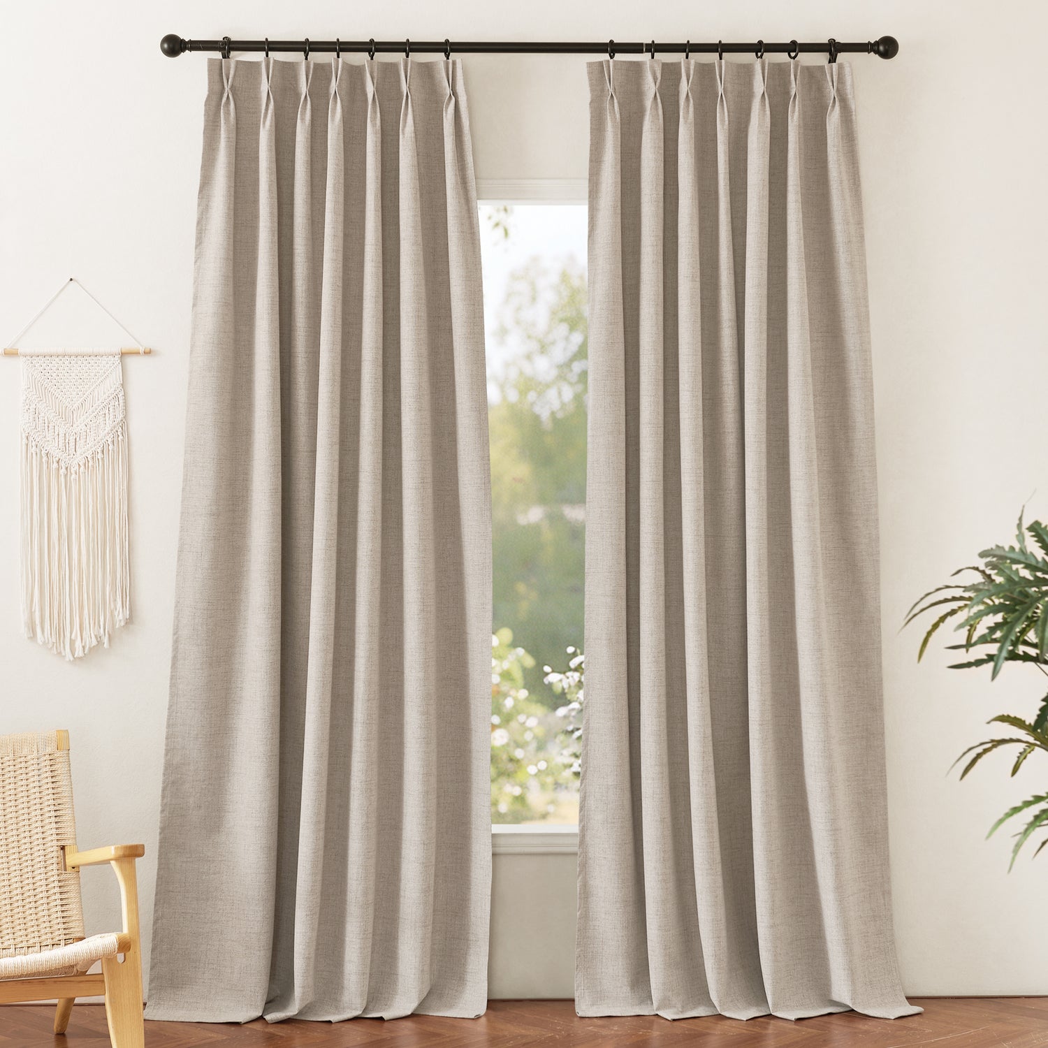 RYB HOME Pinch Pleated Blackout Linen Textured Custom Curtains