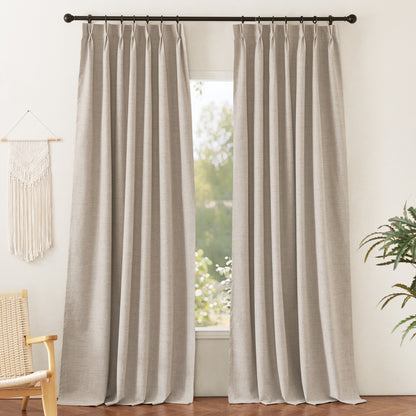 RYB HOME Pinch Pleated Blackout Linen Textured Custom Curtains