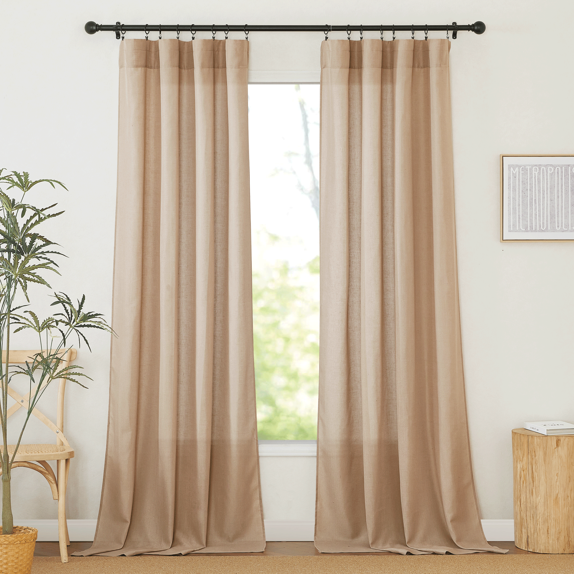 RYB HOME Rod Pocket Flax Linen Curtains for Living Room