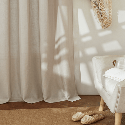 RYB HOME Rod Pocket Flax Linen Blend Curtains