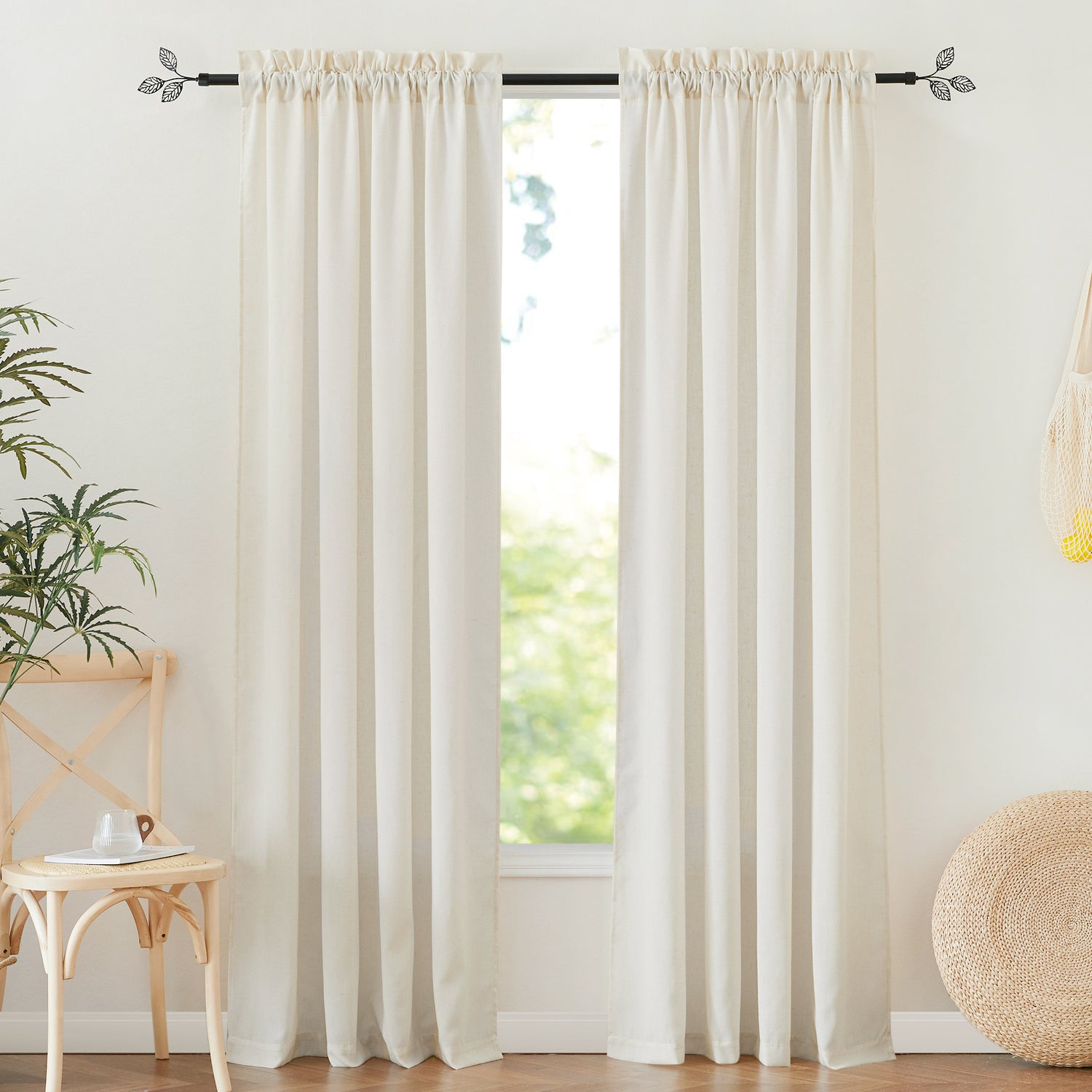 RYB HOME Rod Pocket Flax Linen Curtains for Living Room（custom）