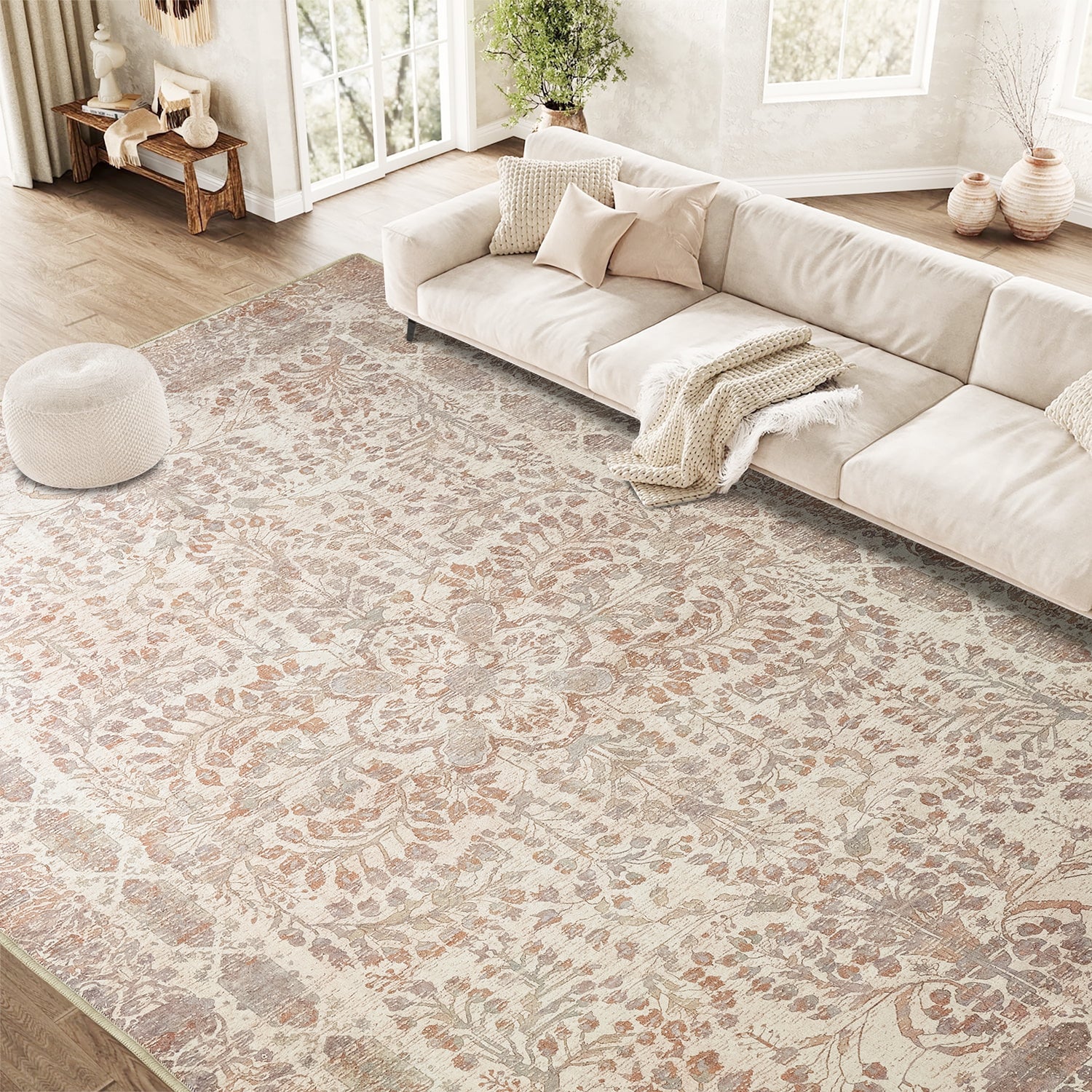 Custom Floral Sophisticated Soft Washable Non Slip Area Rug