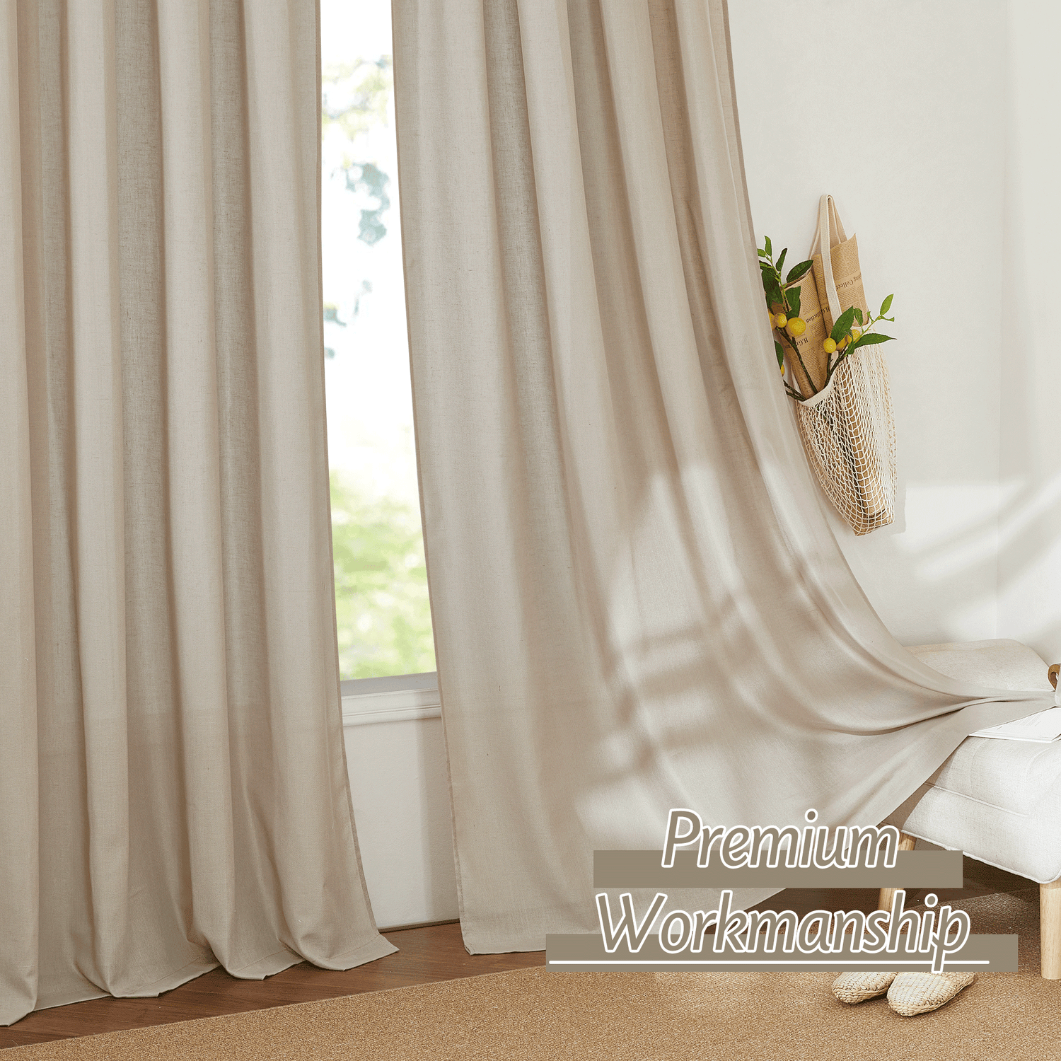 RYB HOME Rod Pocket Flax Linen Blend Curtains