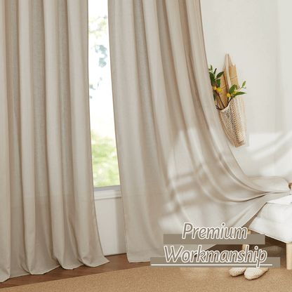 RYB HOME Rod Pocket Flax Linen Blend Curtains