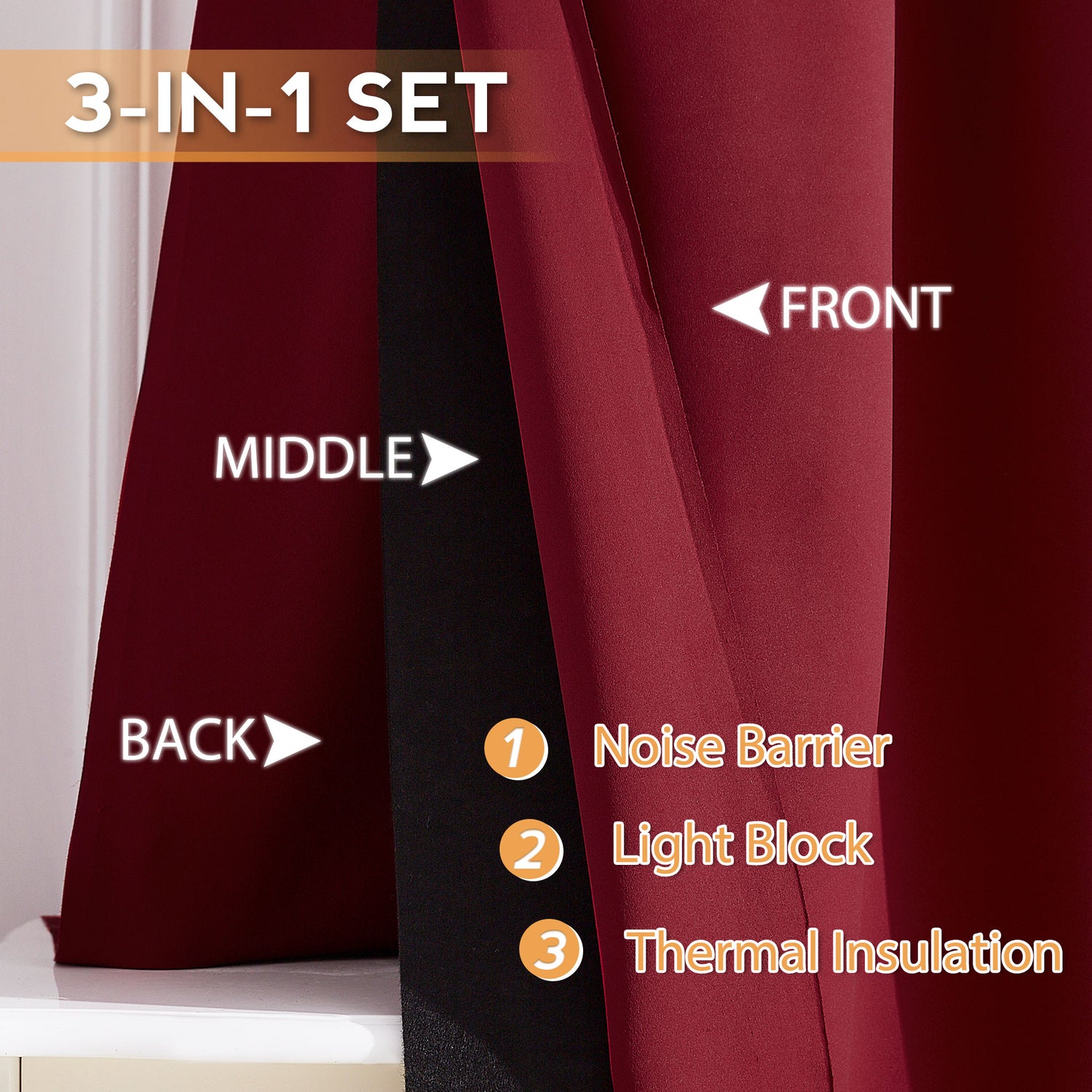 RYB HOME 3 Layers Soundproof Blackout Custom Curtains