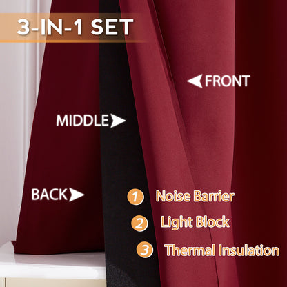 RYB HOME 3 Layers Soundproof Blackout Custom Curtains