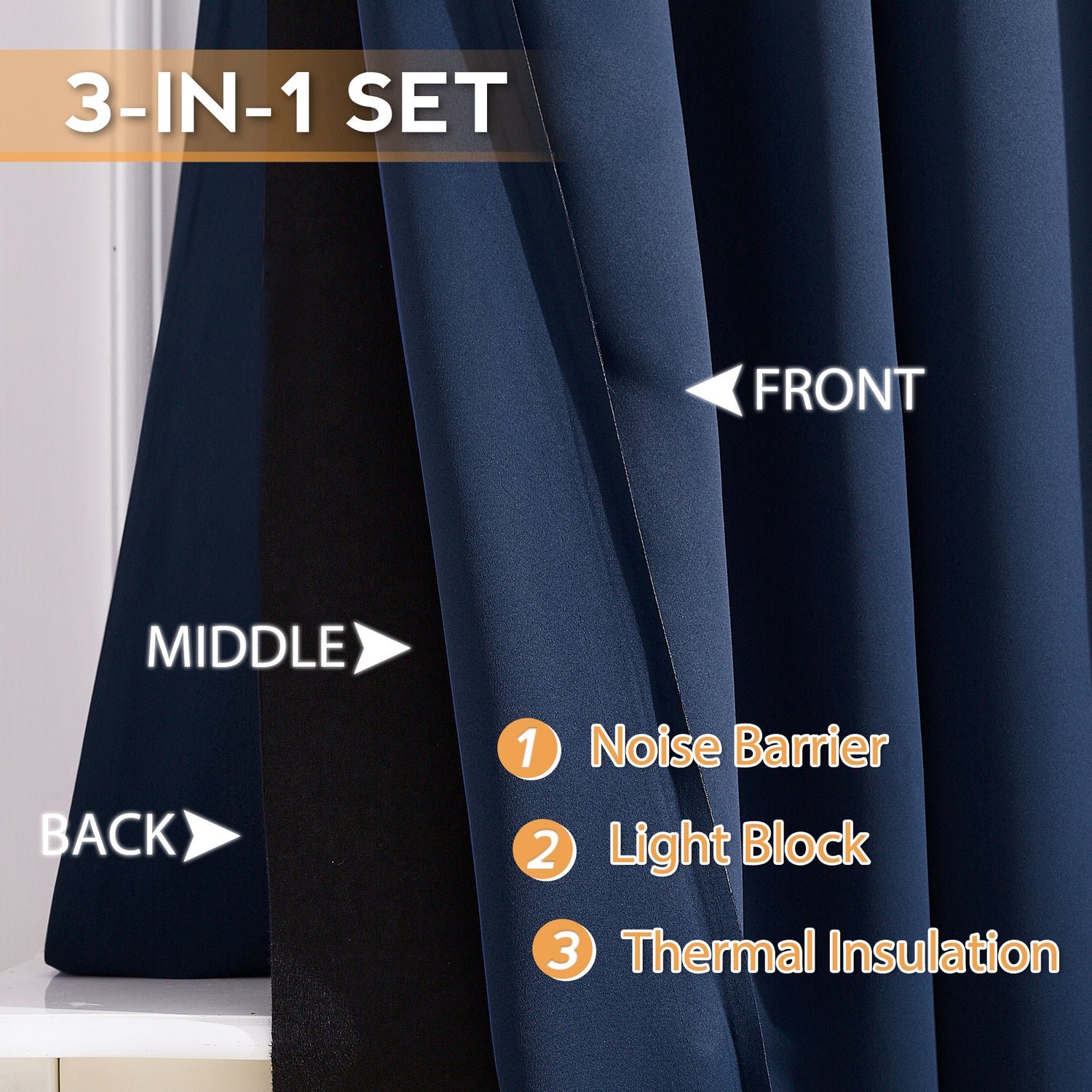 RYB HOME 3 Layers Soundproof Custom Curtains