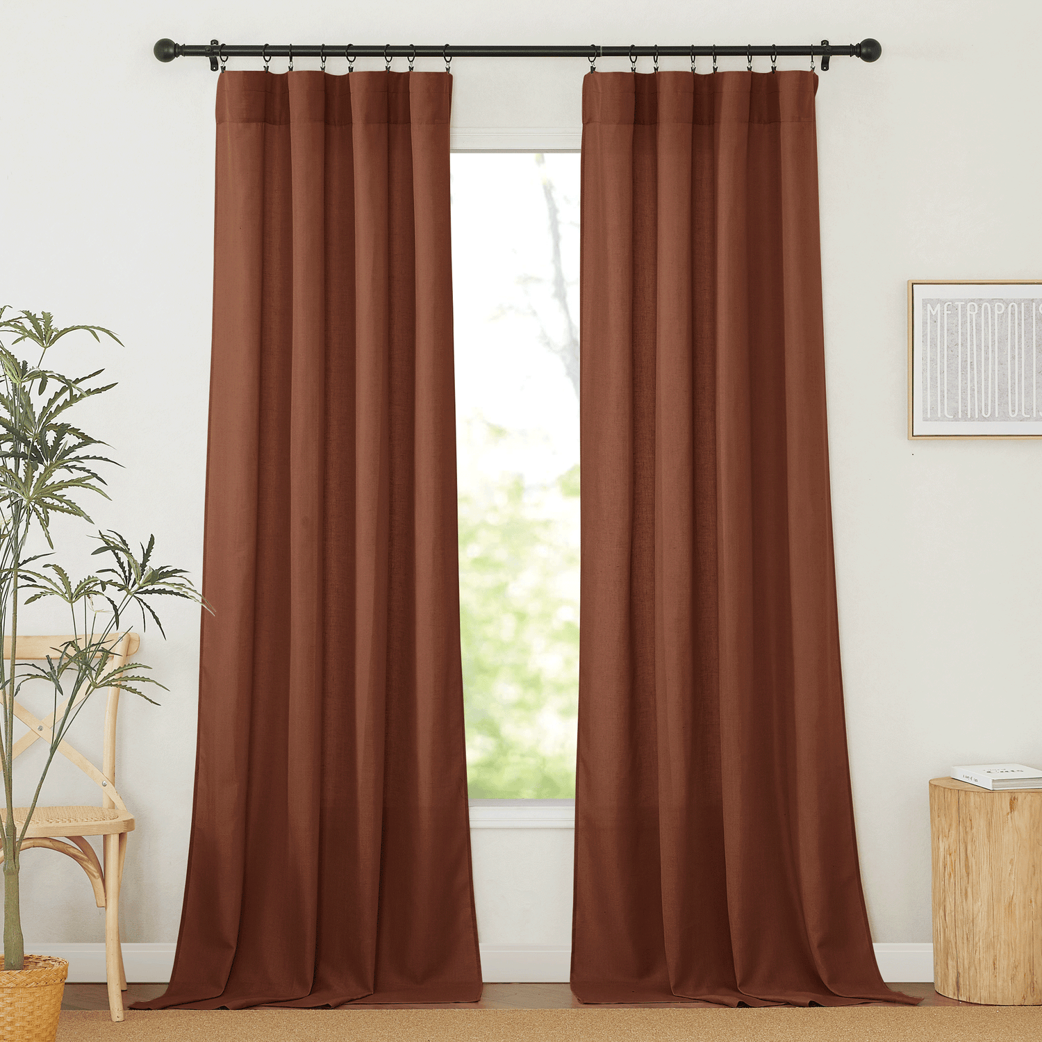 RYB HOME Rod Pocket Flax Linen Curtains for Living Room（custom）