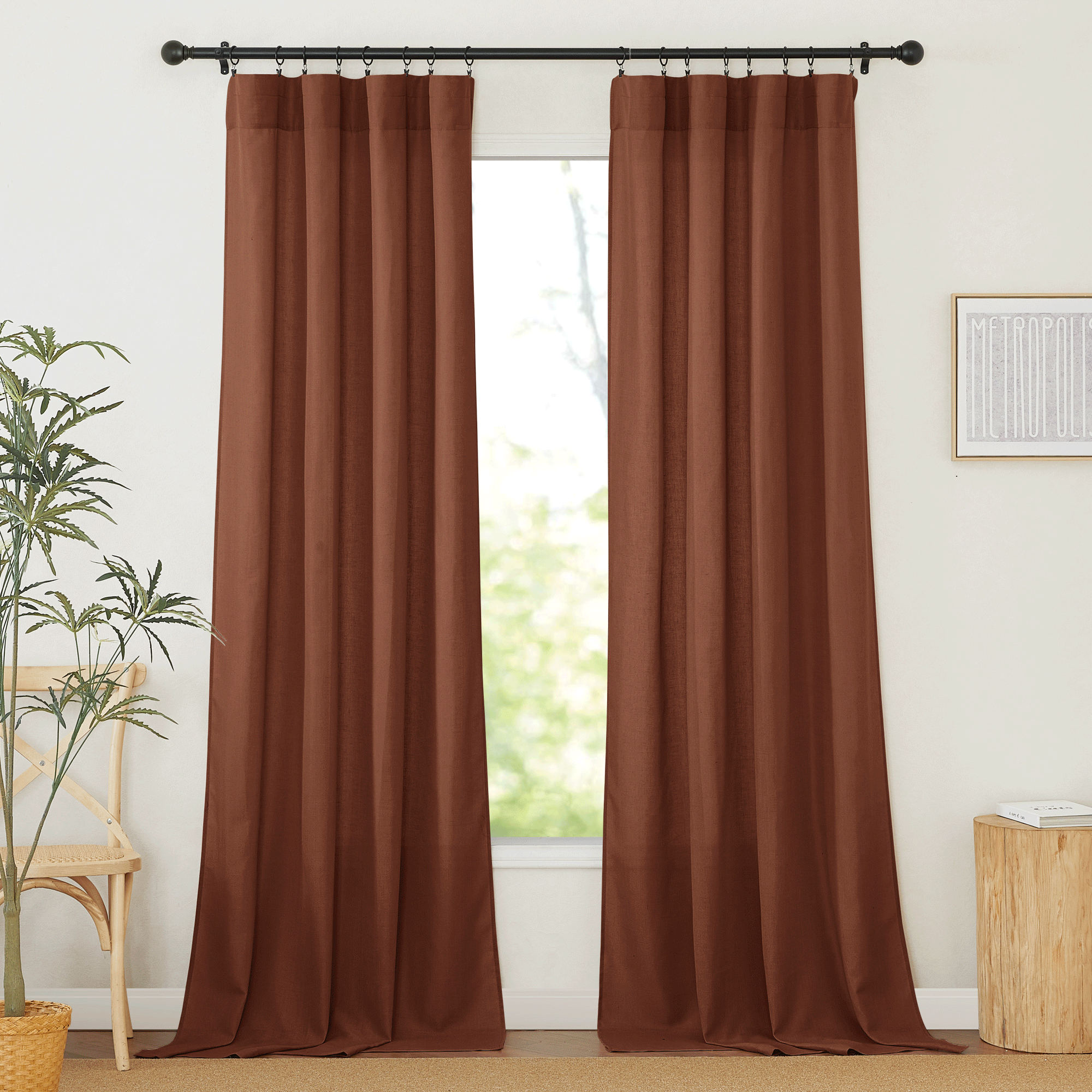 RYB HOME Rod Pocket Flax Linen Curtains for Living Room