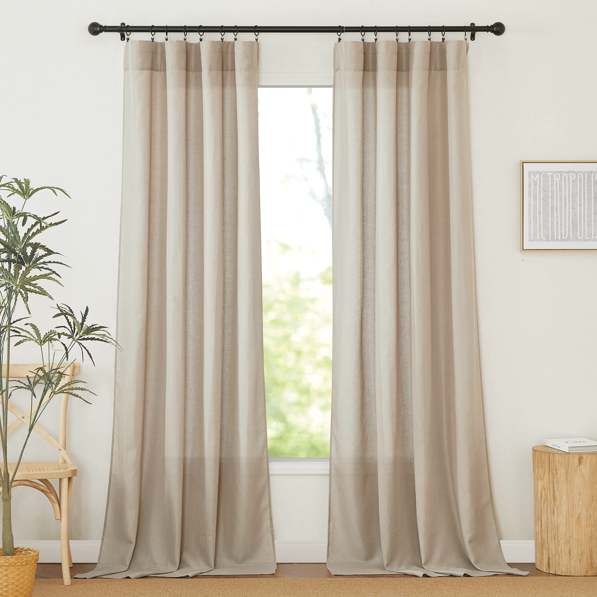 RYB HOME Rod Pocket Flax Linen Blend Curtains