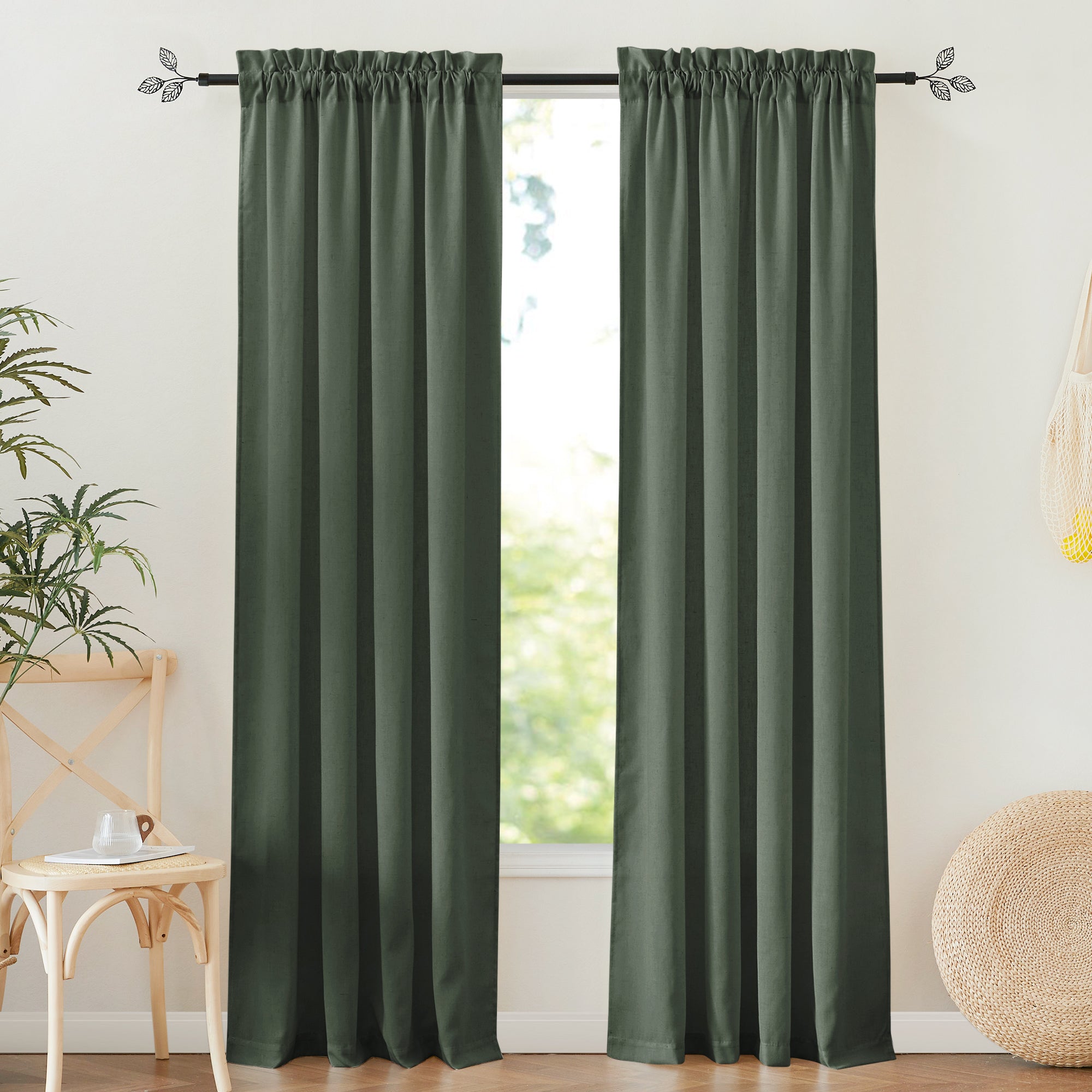 RYB HOME Rod Pocket Flax Linen Curtains for Living Room（custom）