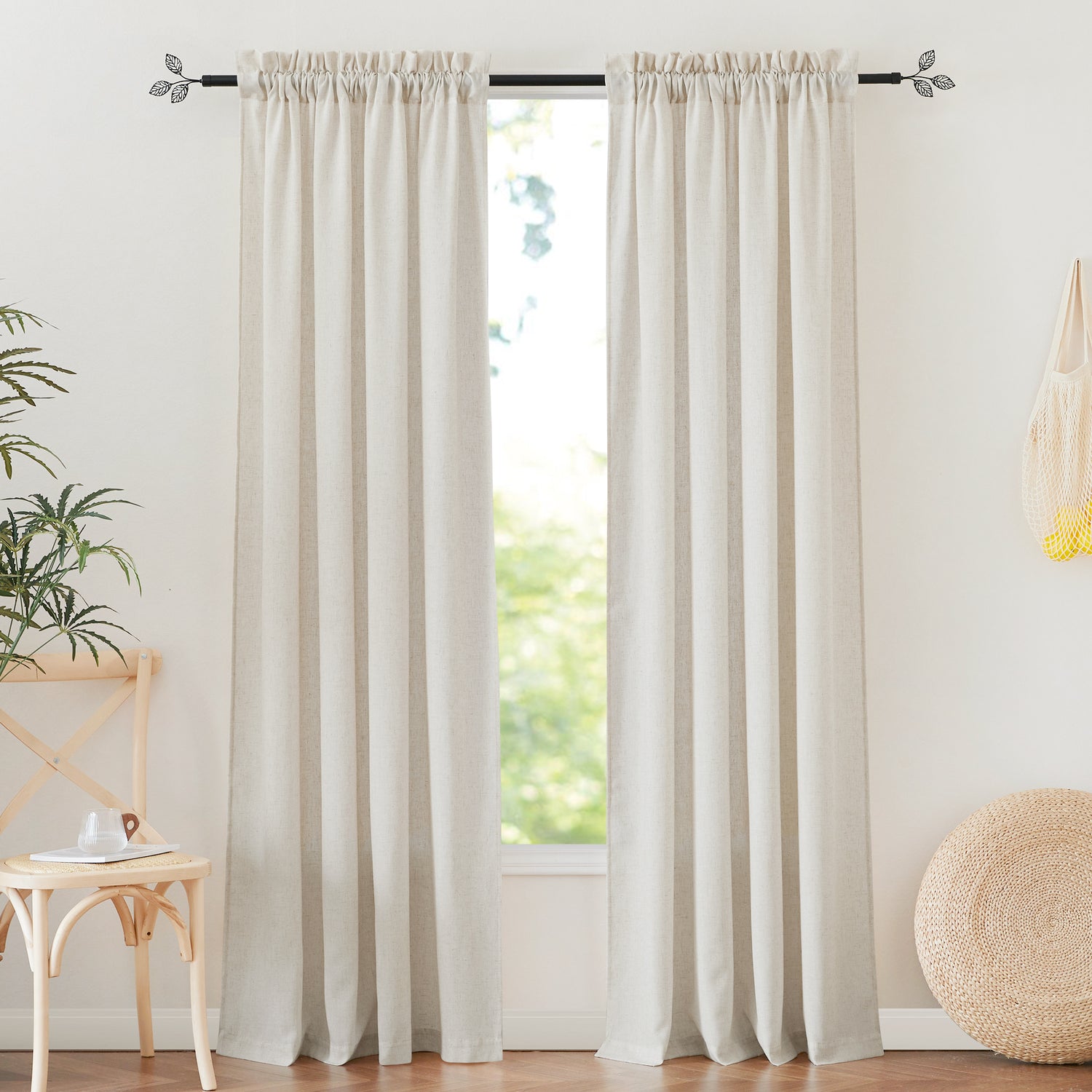 RYB HOME Rod Pocket Flax Linen Curtains for Living Room