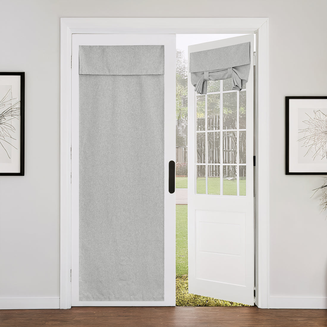 RYB HOME Linen-Textured Adhesive Door Curtain for Easy Installation and Stylish Privacy