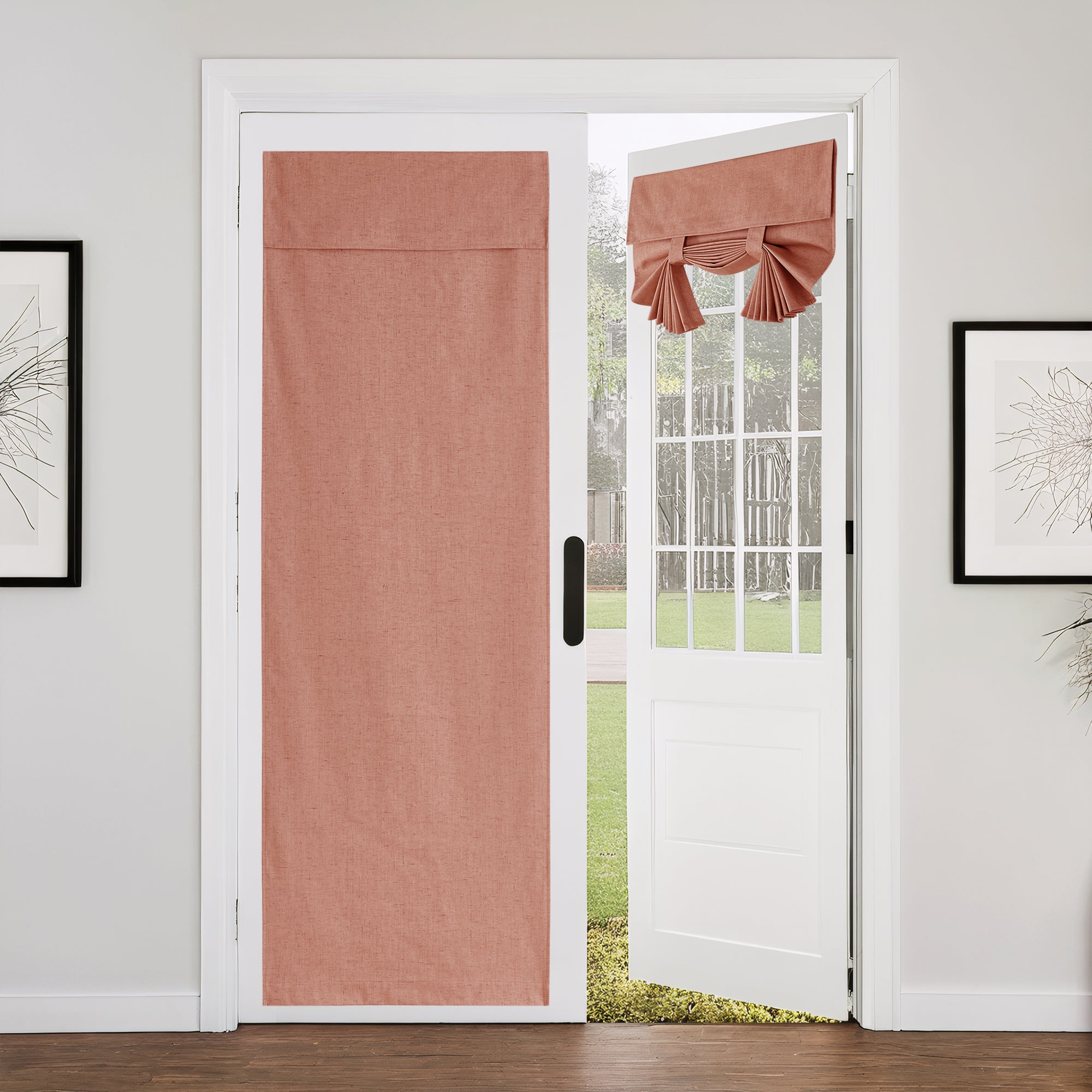 RYB HOME Linen-Textured Adhesive Door Curtain for Blackout Easy Installation and Stylish Privacy