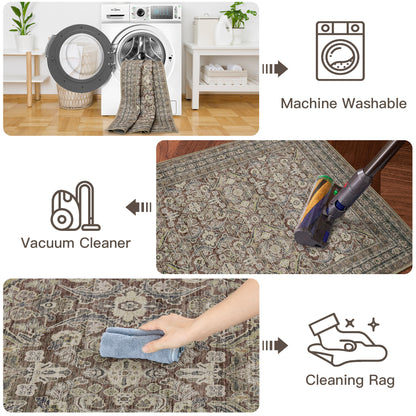 RYB HOME Vintage Chenille Washable Custom Area Rug