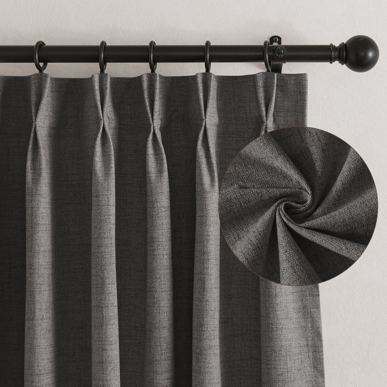 RYB HOME Pinch Pleated Blackout Linen Textured Custom Curtains