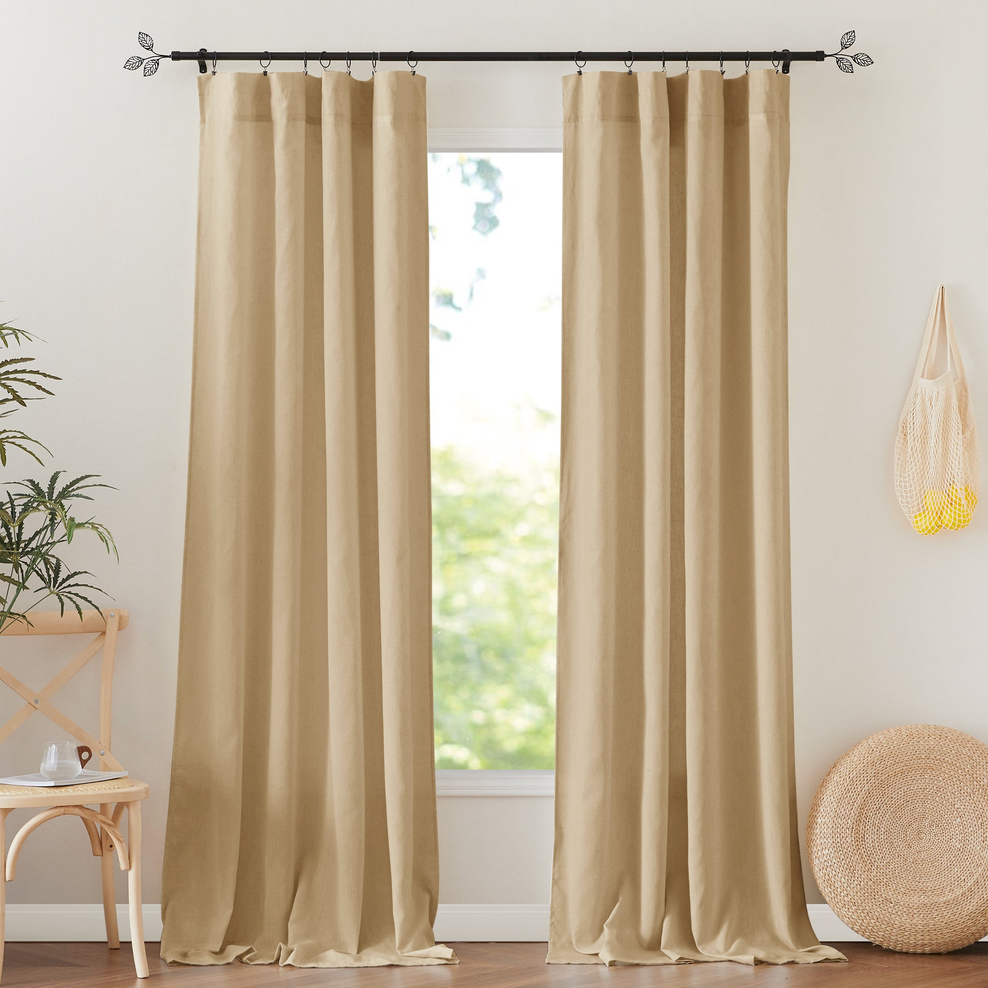 RYB HOME Rod Pocket Flax Linen Curtains for Living Room